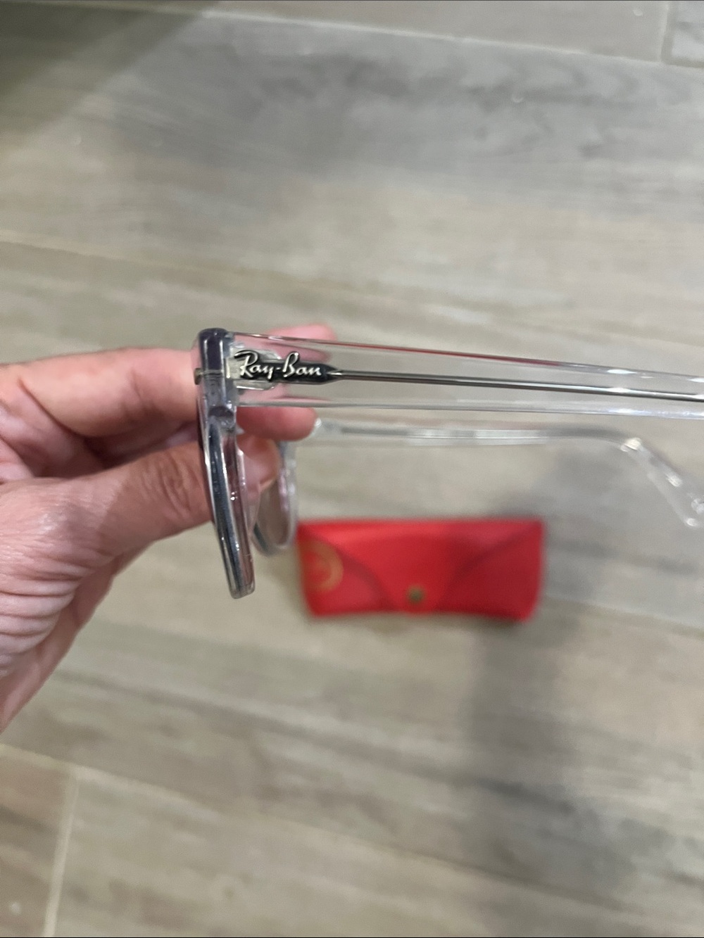 Ray-Ban Clear Frame Sunglasses with Pink lenses - Picture 3 of 6